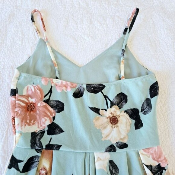 Monteau Women's Mini Dress Size Small Blue Green Floral Fit & Flare Sleeveless - Picture 8 of 12